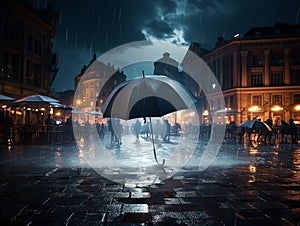 rain time in the city. An umbrella in in Piazza della Citt