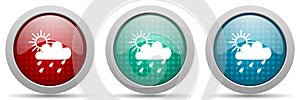 Rain vector icon set, glossy web buttons collection