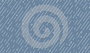 Rain vector pattern. Rainy season background in simple flat style with water line and liquid drops. Rainfall