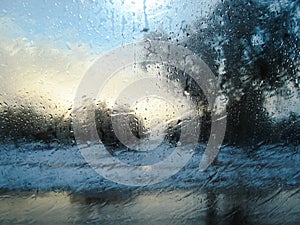 rain view from car window