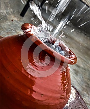 The rain water dropping.