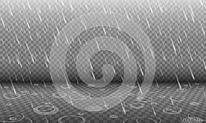 Rain with water ripples 3D effect isolated