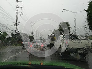 Rain on windshield