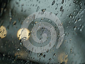 Rain on the windshield of the car