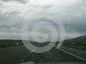 Rain on the Windshield Driving on Highway