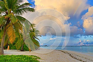 Rainbow above Bodufinolhu island Maldives