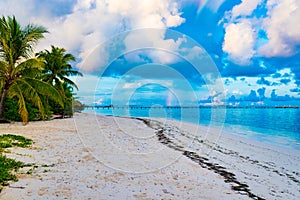 Rainbow above Bodufinolhu island Maldives