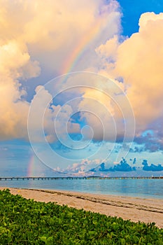 Rainbow above Bodufinolhu island Maldives