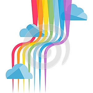 Rainbow, abstract, original designer rainbow with clouds and sun on a white background. Rainbow vector illustration.