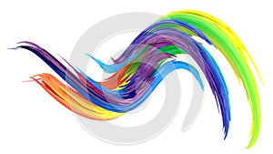 Rainbow abstract twisted brush stroke. Bright curl, artistic spiral. 3D rendering image