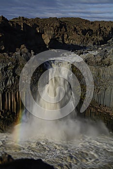 Rainbow at Aldeyiarfoss waterfall, Iceland