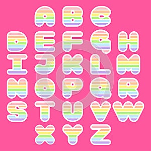 Rainbow alphabet set. Colorful ABC design for book cover, poster, card, print on baby`s clothes, pillow etc.