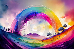A rainbow arcing over a landscape, the vibrant colors of the spectrum captured in stunning detail, ai illustration