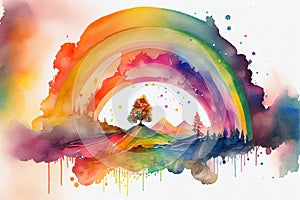 A rainbow arcing over a landscape, the vibrant colors of the spectrum captured in stunning detail, generative ai illustration