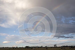 A rainbow arcs through the sky above the plains of Lake Nakuru National Park
