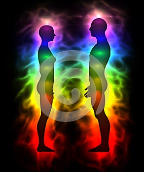 Rainbow aura - silhouette of woman and man