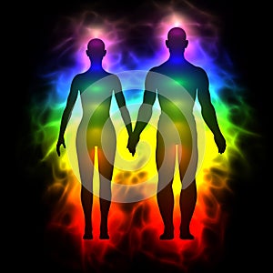 Rainbow aura of woman and man photo
