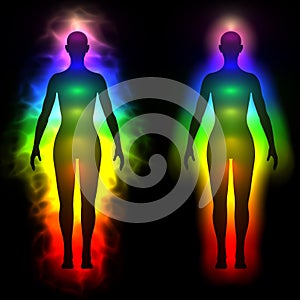 Rainbow aura of woman - silhouette