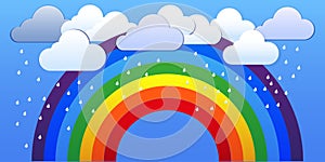 Rainbow. Background, with clouds. Gradient mesh, color rainbow, summer or spring blue sky wallpaper. Rainbow color