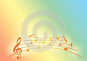 rainbow background with music notes - color vector illustration