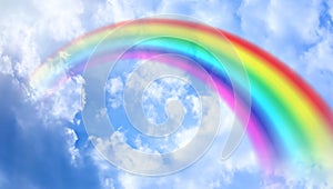 Rainbow background and sky with white clouds