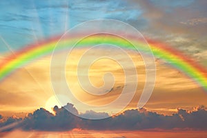 Rainbow in the beautiful sky at sunset