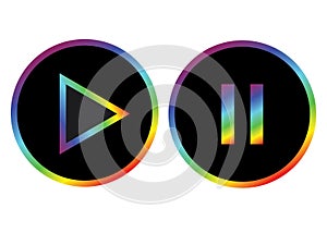 Rainbow black play pause button icon vector