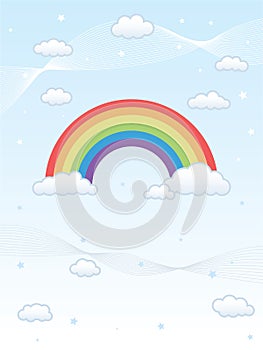 Rainbow on a Blue Sky, with Clouds and Stars