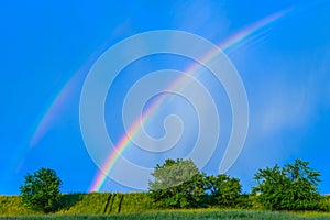 Rainbow in a blue sky after the rain