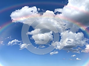 Rainbow blue sky white fluffy clouds sea water wave reflection nature landscape seascapeings window city night light reflection