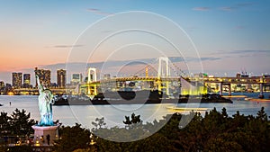 Rainbow Bridge and Tokyo Bay at Odaiba city, Japan