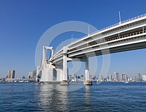 The rainbow bridge in Tokyo, Japan