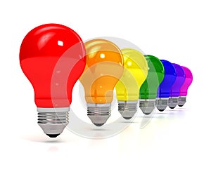 Rainbow bulb over white background