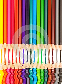 Rainbow bunch laying realistic pencils drawing colorful pattern in the white photo