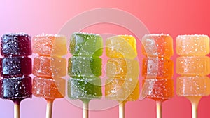 rainbow candy skewers, colorful gummy candies on a stick arranged in a rainbow pattern, ideal for a vibrant candy kabob