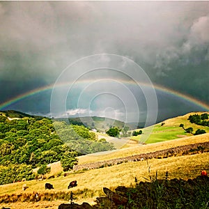 A rainbow captured during a storm in the Lake District