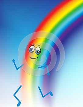 Rainbow cartoon running blue sky