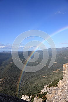 Rainbow on castle of Peyrepertuse