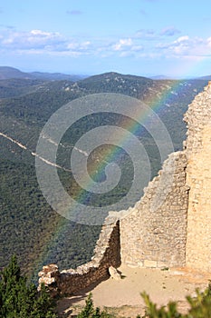 Rainbow on castle of Peyrepertuse