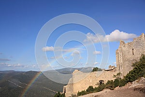 Rainbow on castle of Peyrepertuse