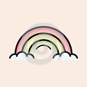 Rainbow and cloud filled vector icon