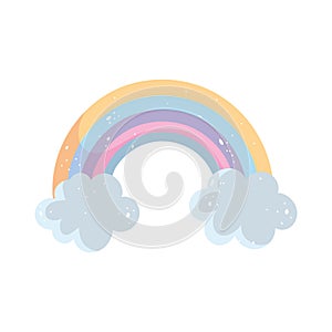 Rainbow cloud stars decoration bright cartoon isolated icon design white background