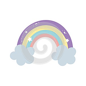 Rainbow cloud stars decoration bright cartoon isolated icon design white background