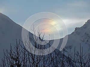 Rainbow clouds above the mountains in Slovakia in winter