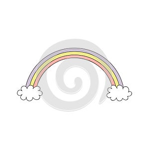 Rainbow and clouds cartoon illustration.