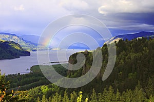 Rainbow and clouds on the Columbia Gorge Oregon.