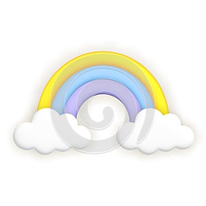 Rainbow and clouds. Cute weather realistic icon. 3d cartoon