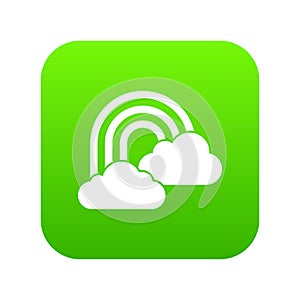 Rainbow and clouds icon digital green