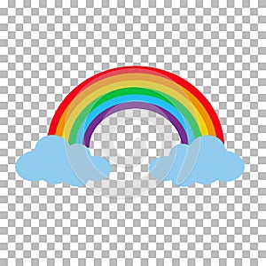 Rainbow with clouds isolated on transparent background. cartoon rainbow between clouds. set rainbow with cloud symbol. rainbow