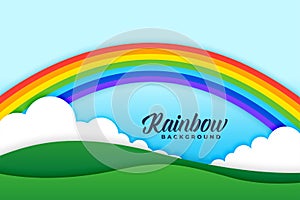 Rainbow clouds and meadows background design scene